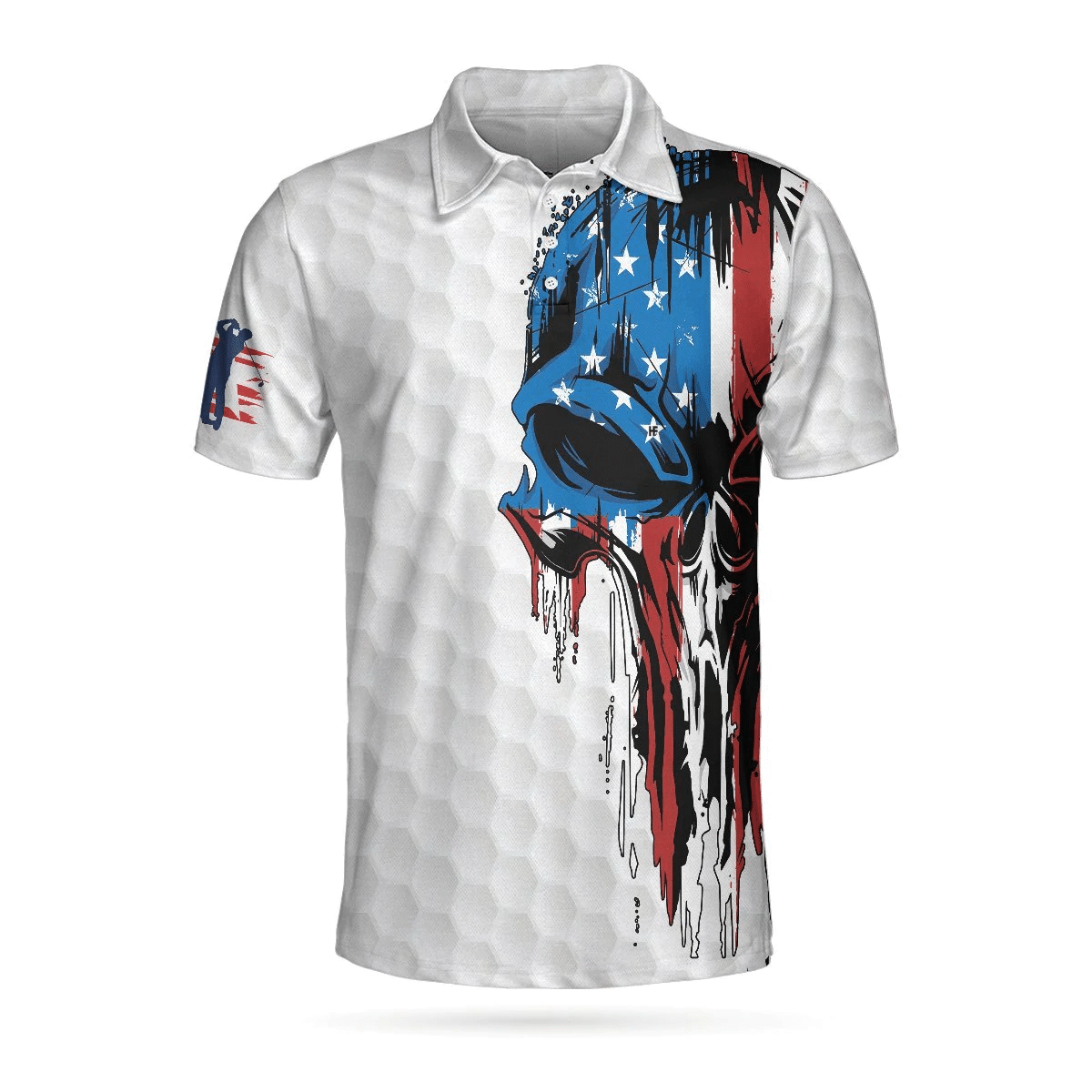 Golf American Flag Polo Shirt Patriot White Golf Pattern Wet Paint Skull Polo Shirt Patriotic Golf Shirts Short Sleeve Polo For Men