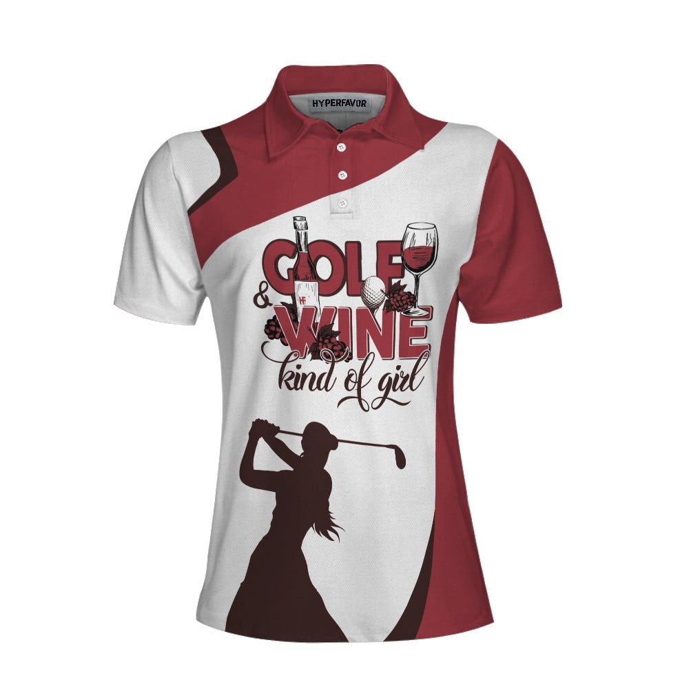 Golf And Wine Kind Of Girl Golf Short Sleeve Polo Shirt White And Red Golf Women Polo Shirt Golf Shirt For Wine Lovers