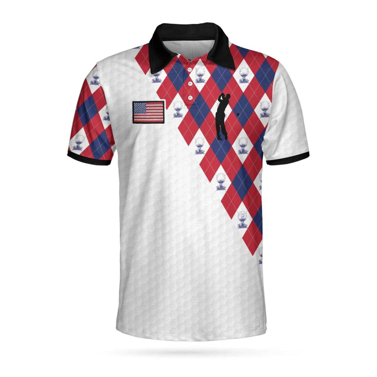 Golf Argyle Pattern Short Sleeve Golf Polo Shirt American Flag Polo Shirt Patriotic Golf Shirt For Men