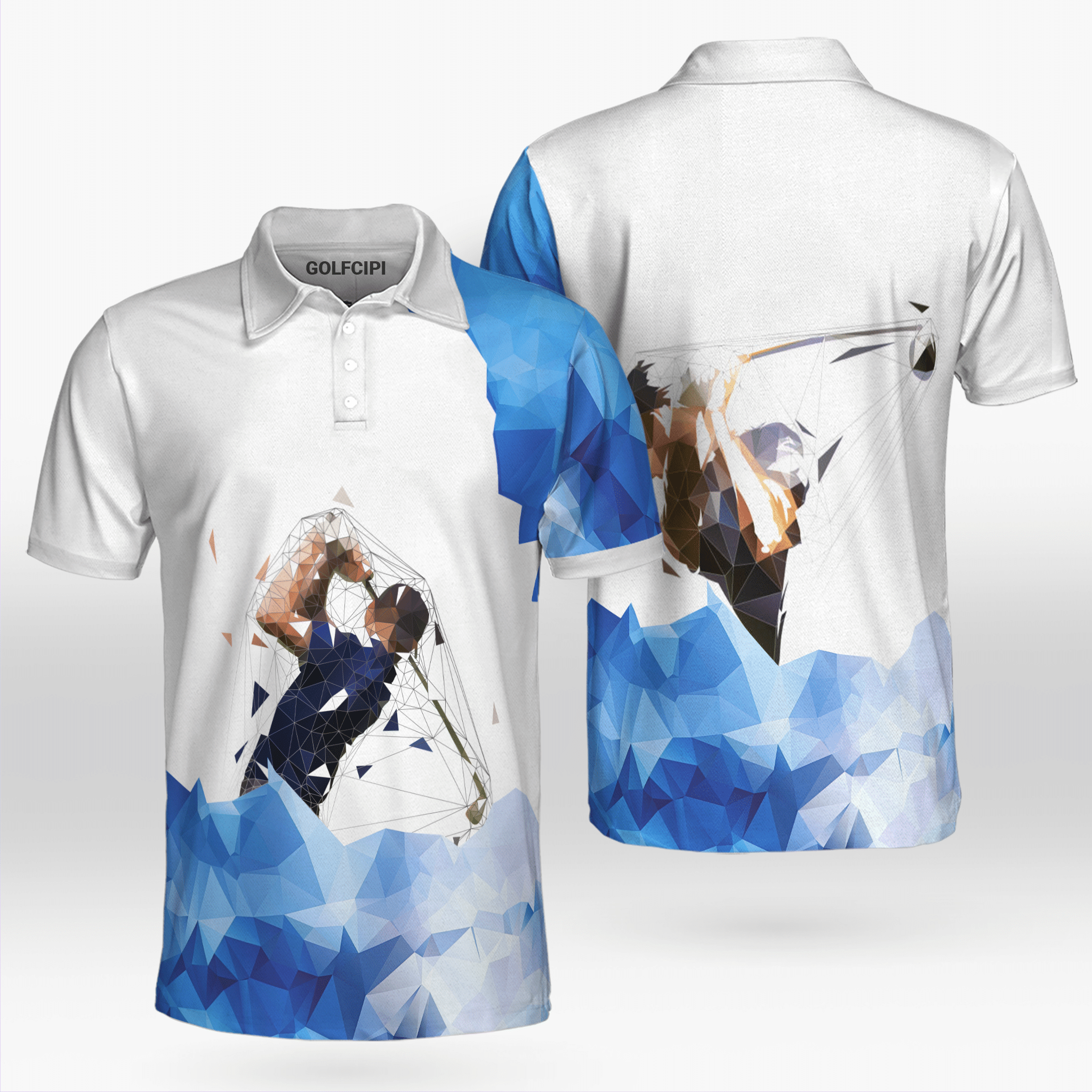 Golf Art Low Poly Blue Golf Shirt Golf Shirts Short Sleeve Polo For Men