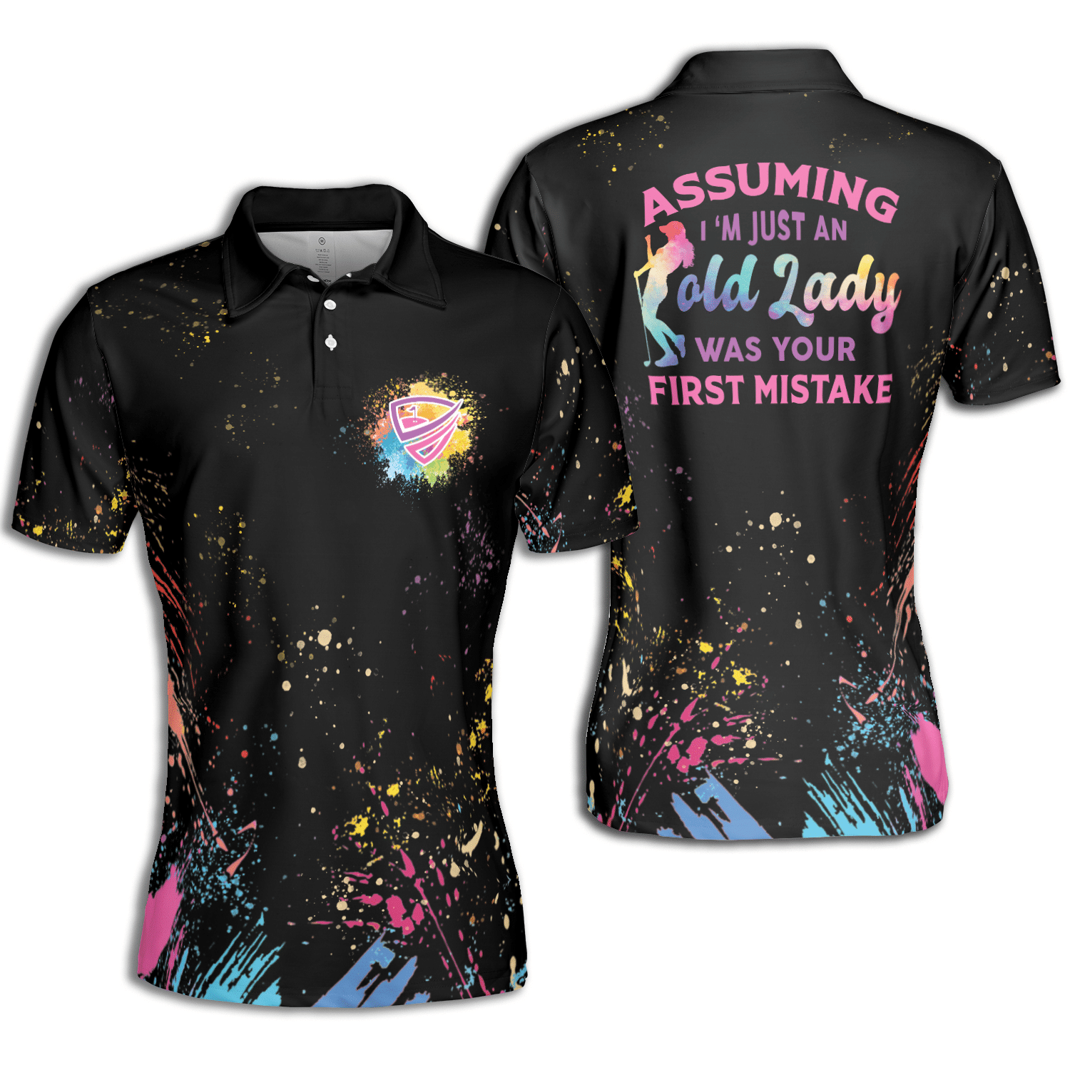 Golf Assuming Im Just An Old Lady Was Your First Mistake Grandma Watercolor Paint Women Black Ver Short Sleeve Woman Polo Shirt