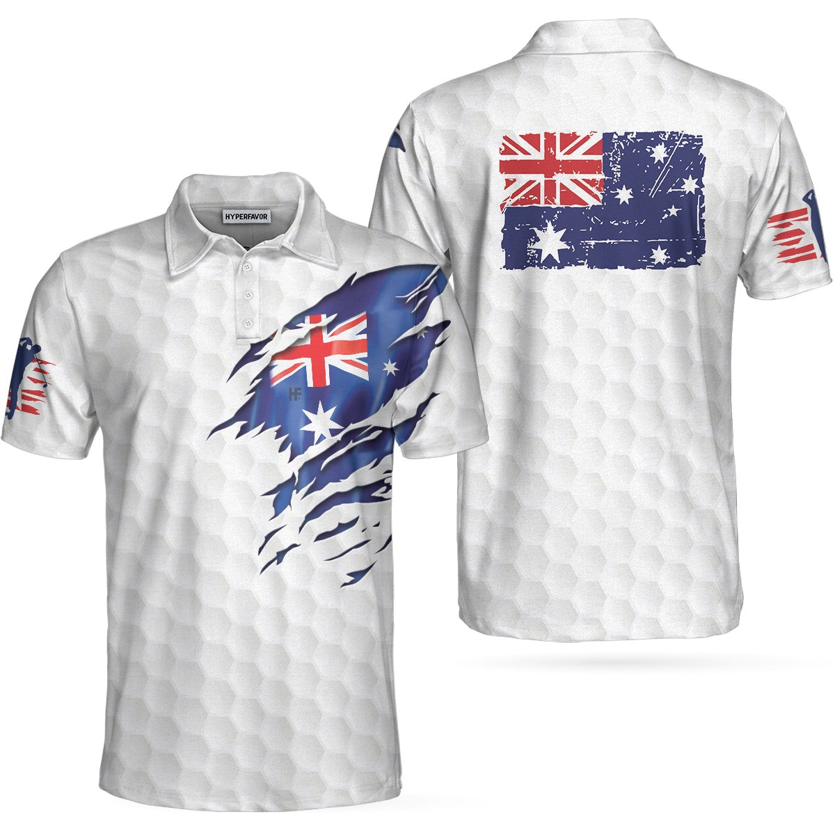 Golf Australian Flag Polo Shirt White Golf Pattern Polo Shirt Best Australian Golf Shirt For Men