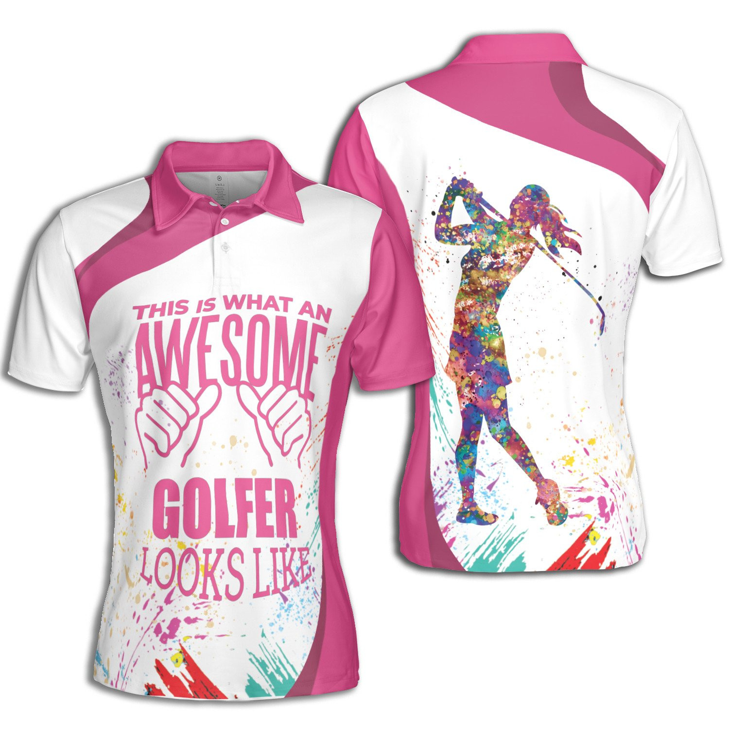 Golf Awesome Golfer Looks Like Women Pink Short Sleeve Woman Polo Shirt