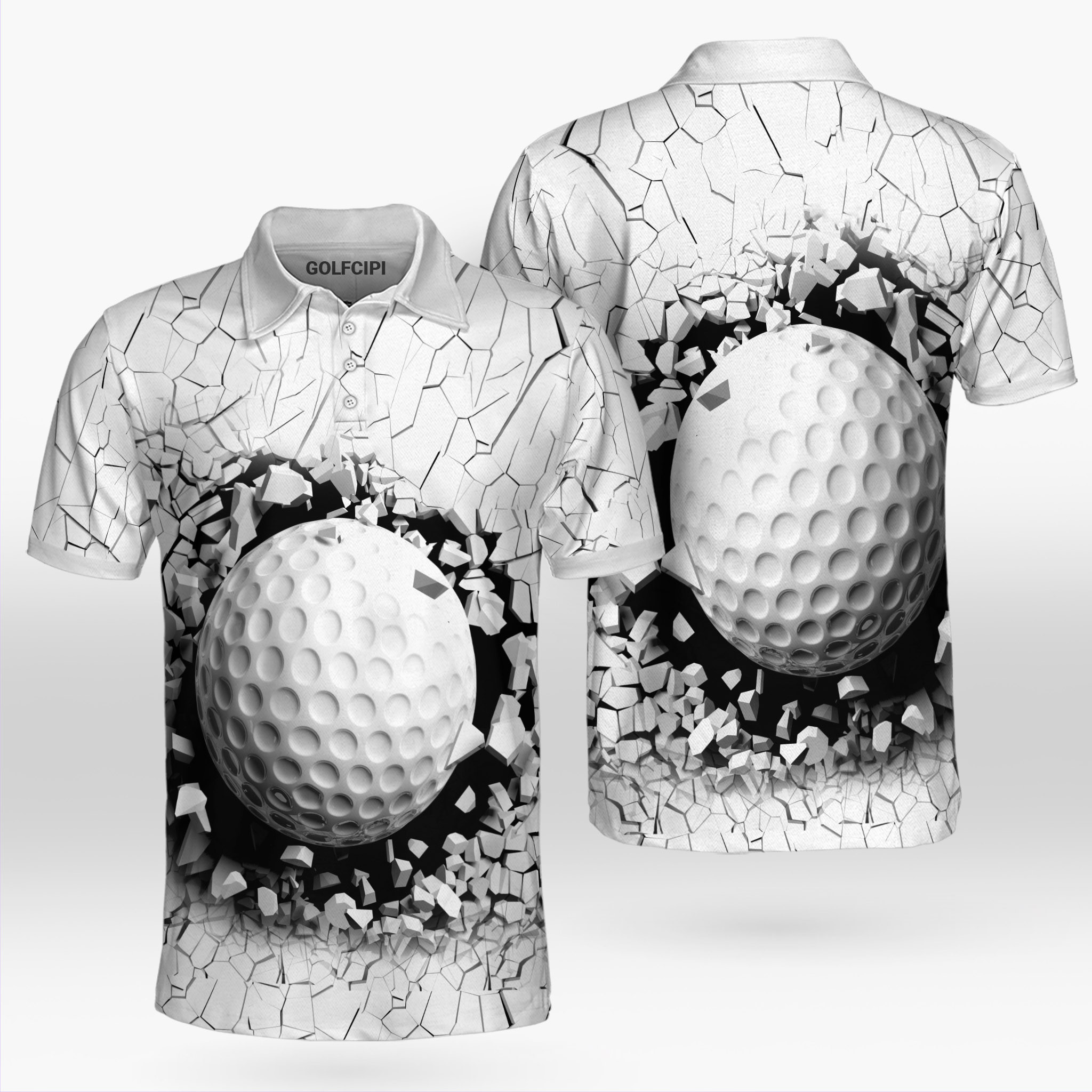 Golf Ball Breaking Golfing White Polo Shirt Best Golf Shirts For Men