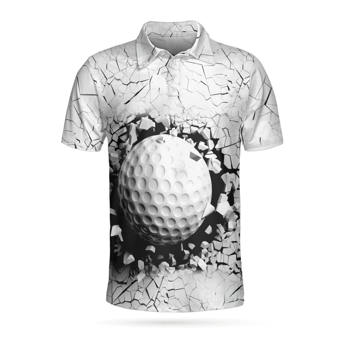 Golf Ball Breaking Polo Shirt Black And White Cracking Pattern Polo Shirt Best Golf Shirt For Men