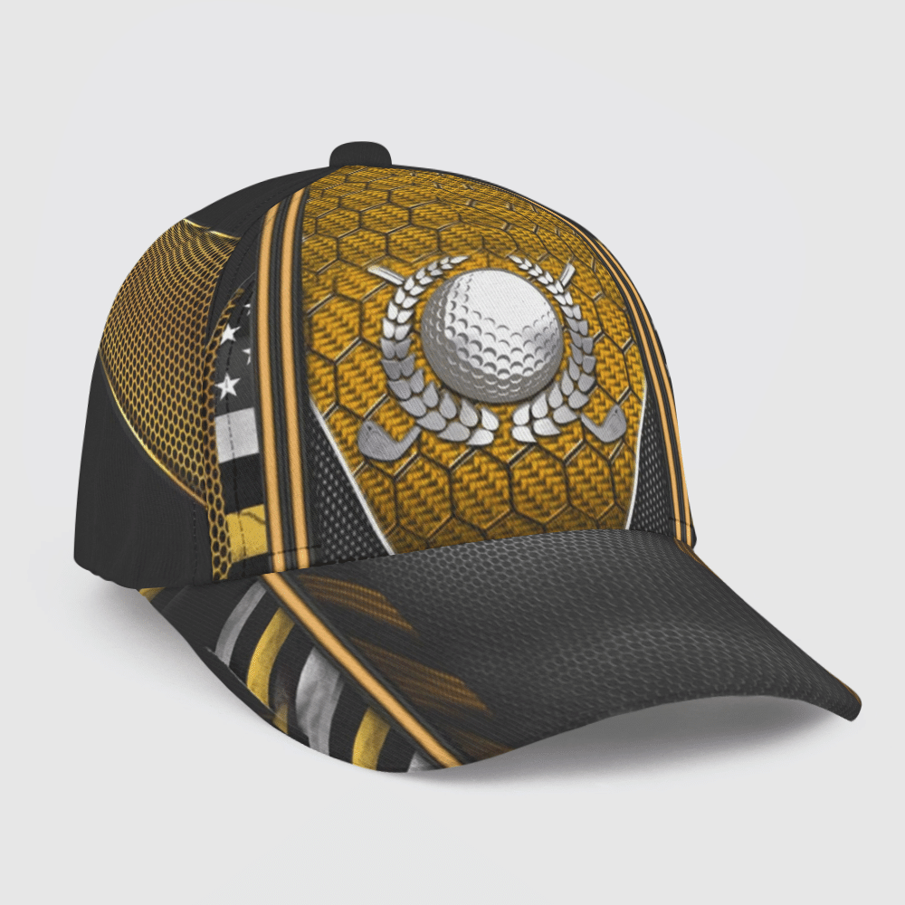 Golf Ball Laurels Carbon Pattern Yellow Cap Golf Hats For Men