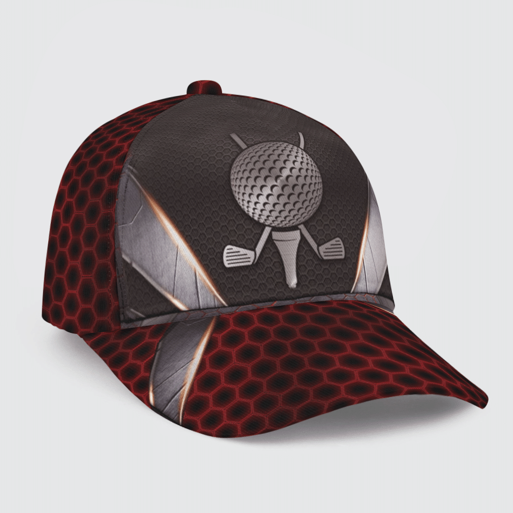 Golf Ball Metal Pattern Red Cap Golf Hats For Men