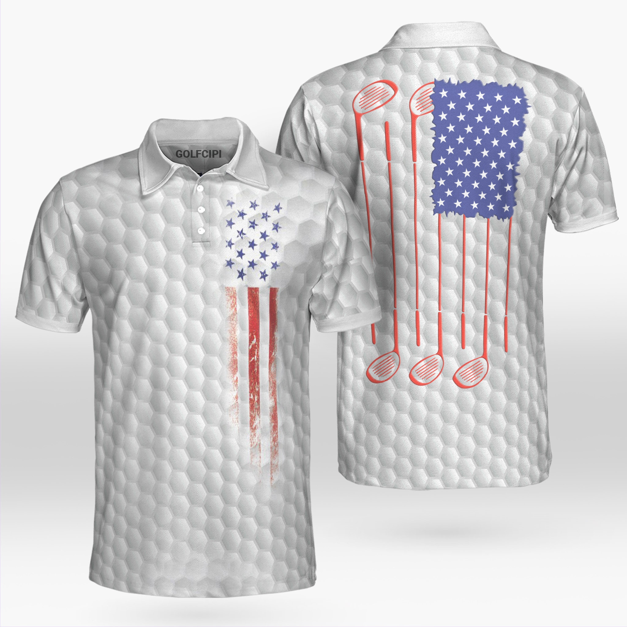 Golf Ball Pattern American Flag Golf Shirt Golf Shirts Short Sleeve Polo For Men