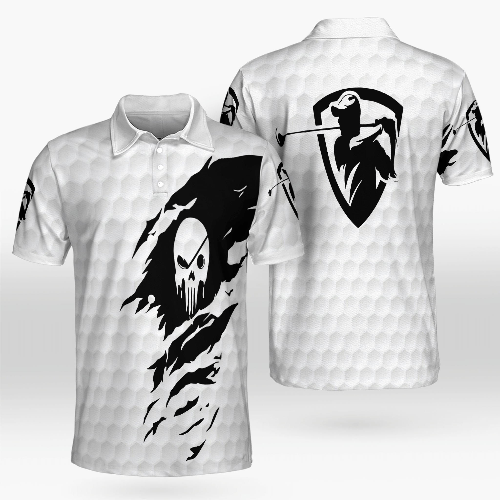 Golf Ball Pattern Skull Golf Shirt Golf Shirts Short Sleeve Polo For Men