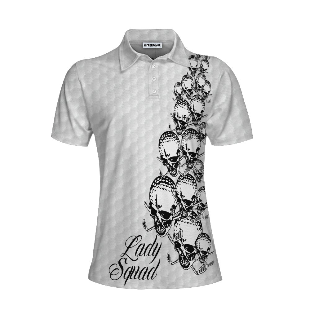 Golf Ball Texture With Skull Golf Short Sleeve Women Polo Shirt Black And White Skull Golf Shirt For Ladies