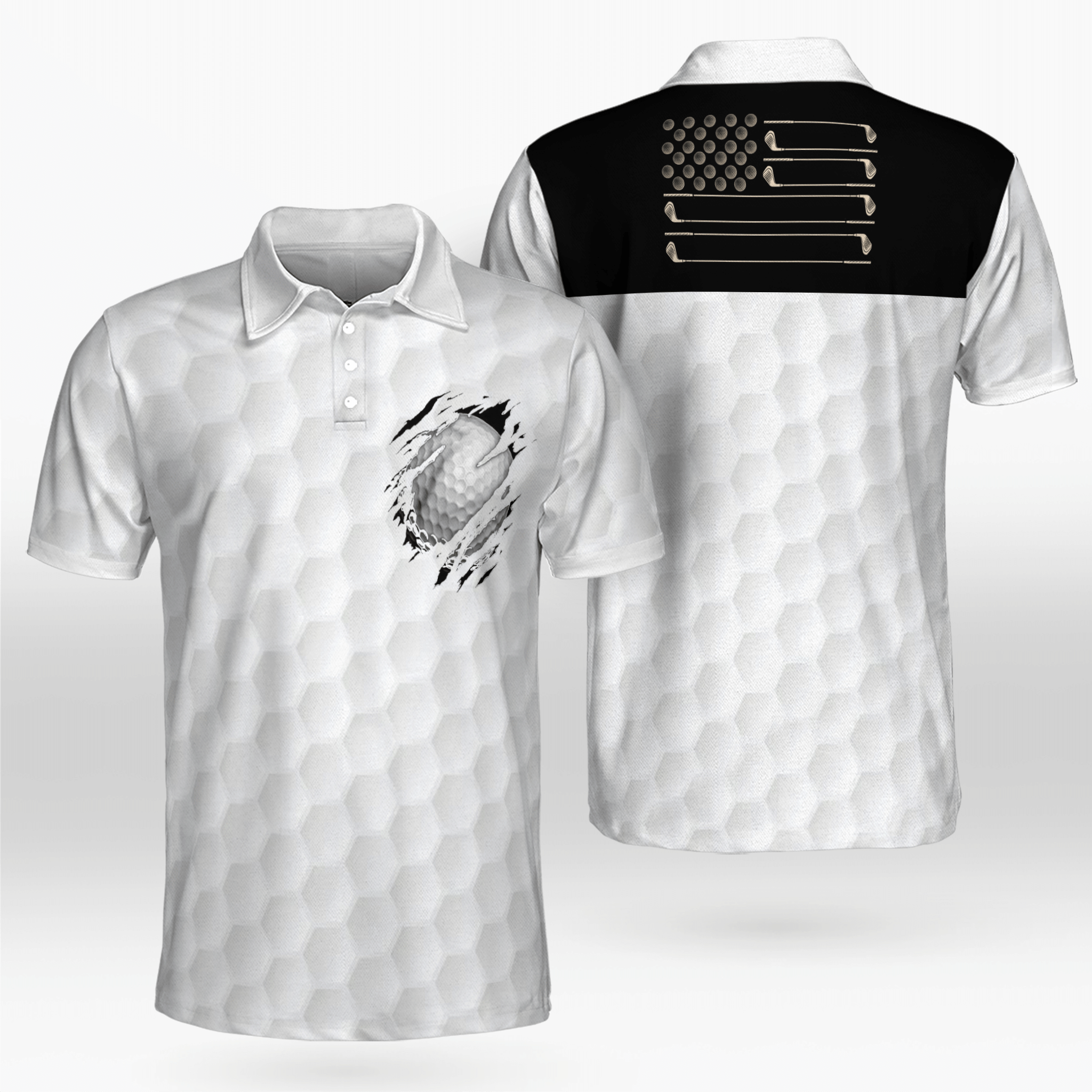 Golf Ball Torn American Golf Flag White Polo Shirt Best Golf Shirts For Men