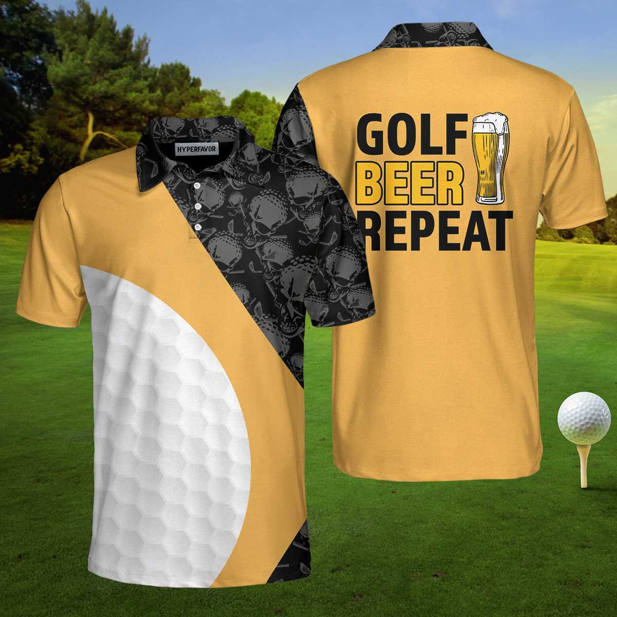 Golf Beer Repeat Polo Shirt Colorful Golfing Shirt For Male Players Cool Golf Gift Idea For Golfers