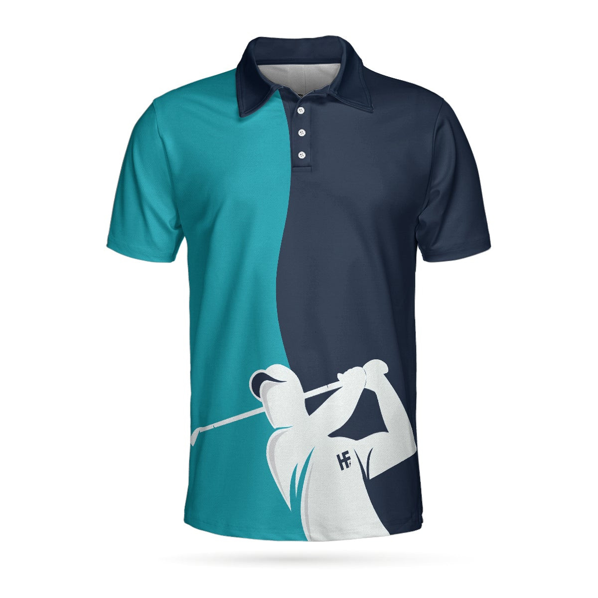 Golf Blue And Navy Short Sleeve Polo Shirt White Silhouette Golfing Polo Shirt Best Golf Shirt For Men