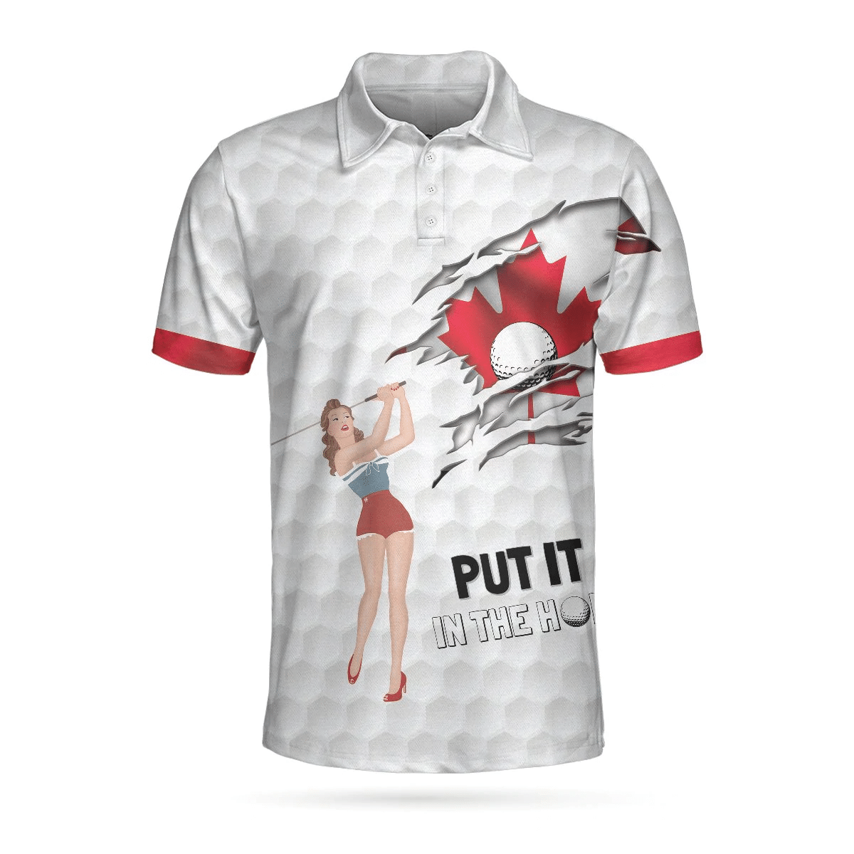 Golf Canada Flag Pin Up Girl Polo Shirt Canadian Golf Shirts Short Sleeve Polo For Men