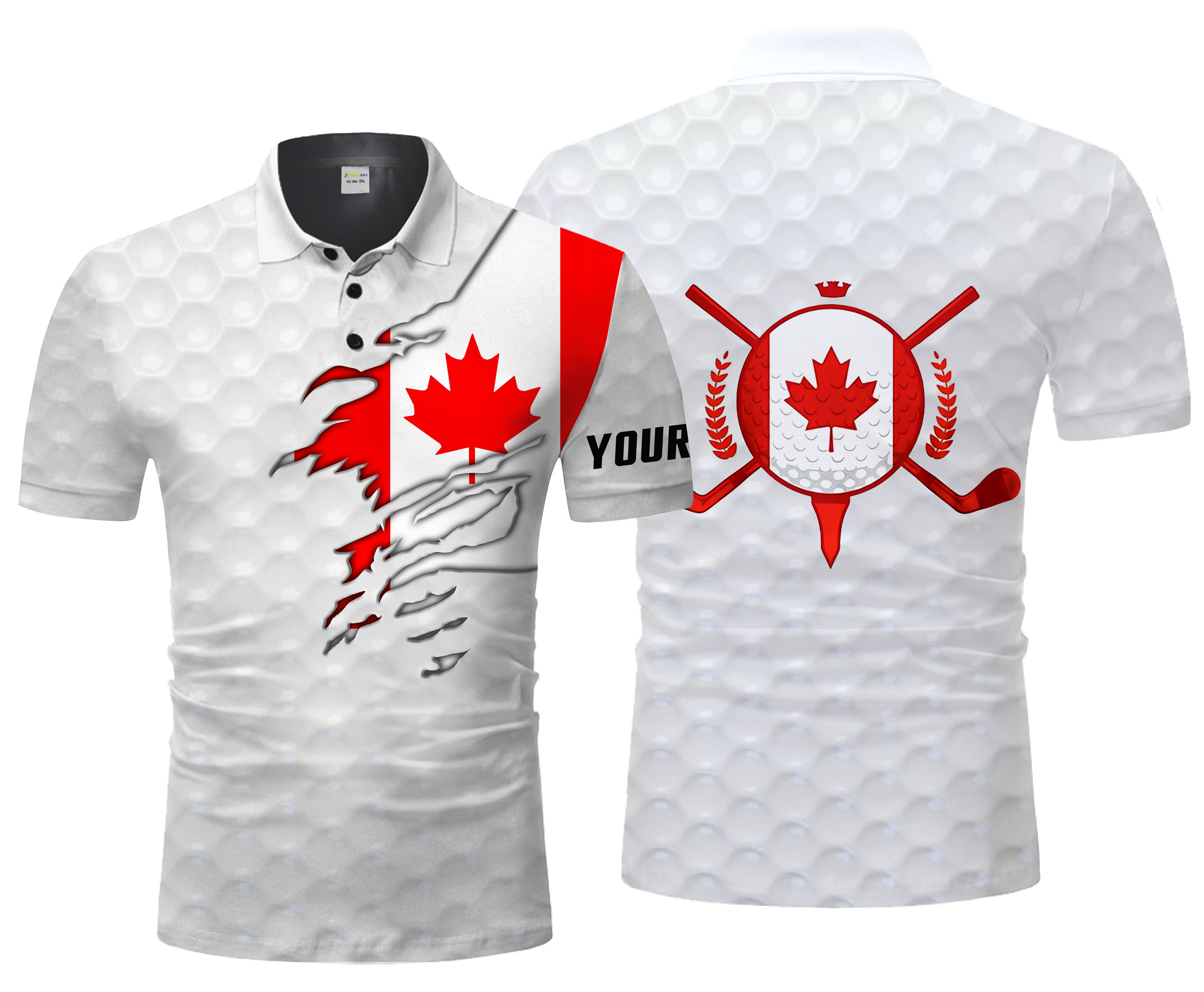 Golf Club Custom Name Canadian Flag Patriotic All Over Print Golf Polo Shirt Personalized Sport Gift -