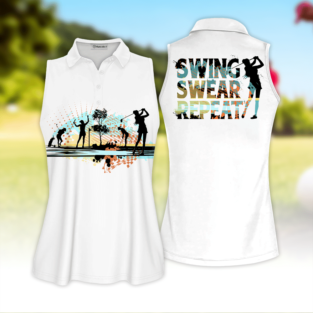 Golf Club Swing Swear Repeat Black Sleeveless Polo Shirt Sleeveless Zipper Polo Shirt Short Sleeve Long Sleeve Polo Shirt