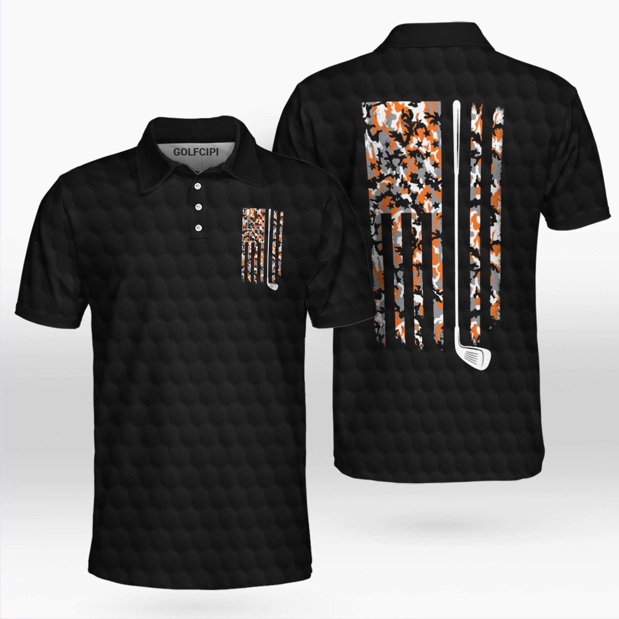 Golf Clubs Camo American Flag Black Polo Shirt Best Golf Shirts For Men