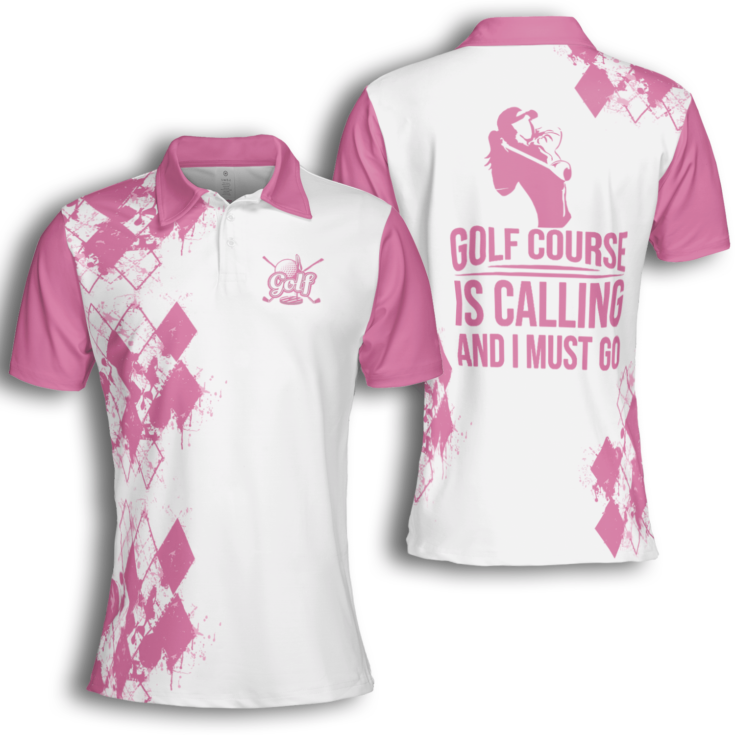 Golf Course Is Calling Women Argyle Pattern Pink Short Sleeve Woman Polo Shirt