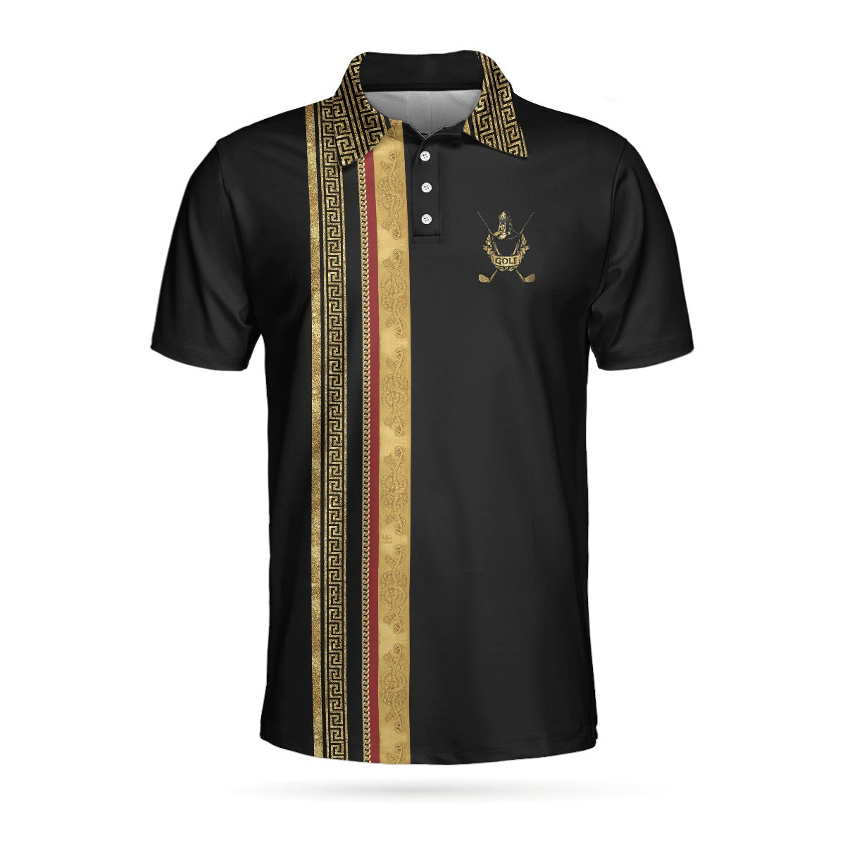 Golf Crusader King Luxury Baroque Pattern Golf Polo Shirt Elegant Black Golfing Polo Shirt Best Golf Shirt For Men