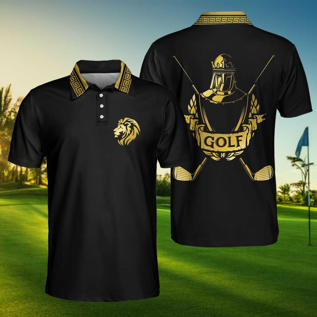 Golf Crusader King Polo Shirt For Golf Luxury Baroque Pattern Lion Polo Shirt Best Golf Shirt For Men