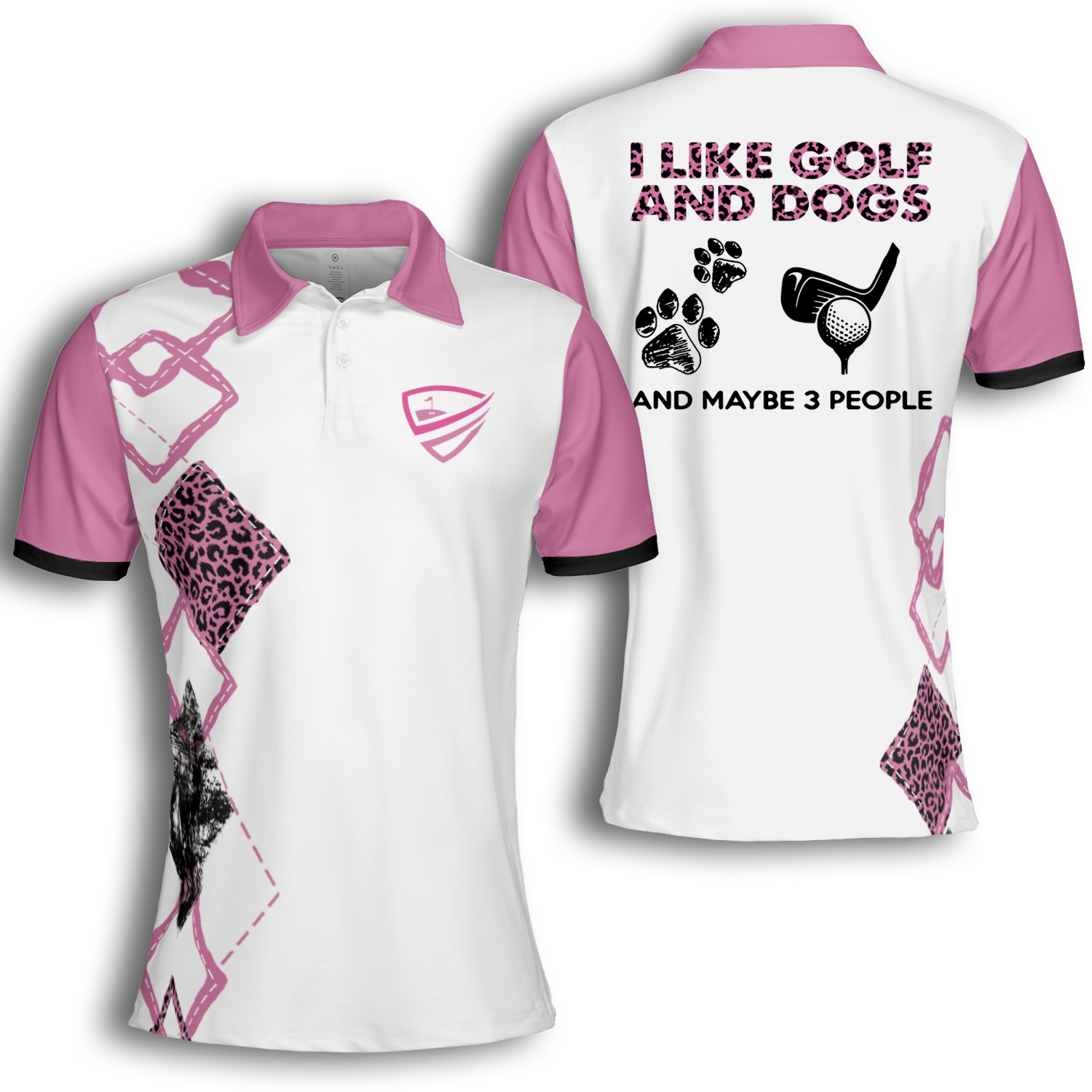 Golf Dog And Maybe 3 People Women Pink Argyle Pattern Short Sleeve Woman Polo Shirt