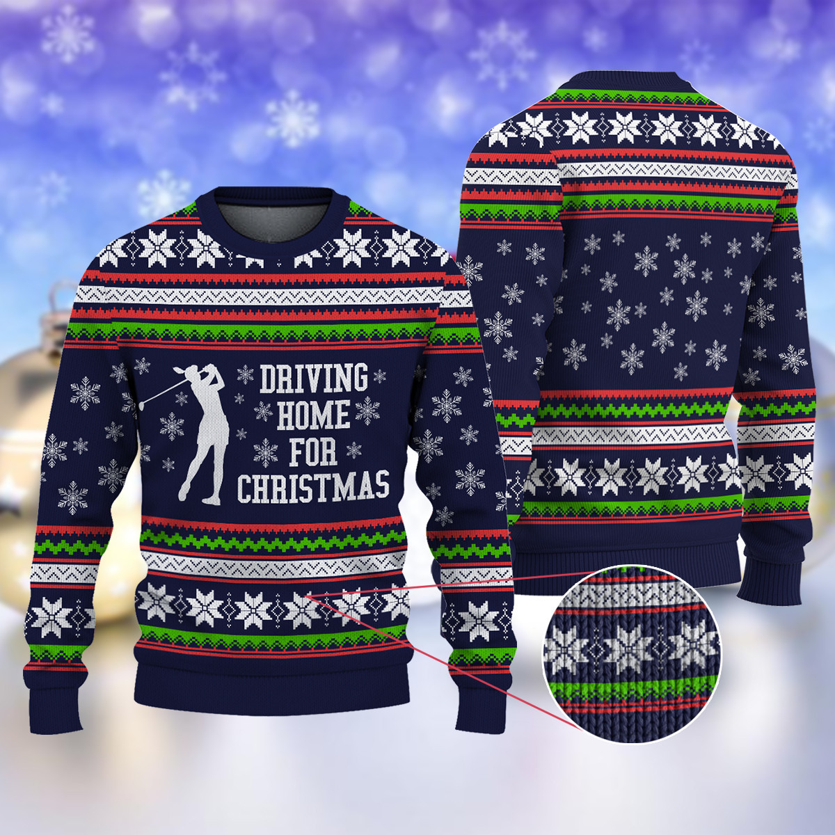 Golf Driving Home for Christmas Navy Ugly Christmas Sweater Ugly Sweater For Men Women