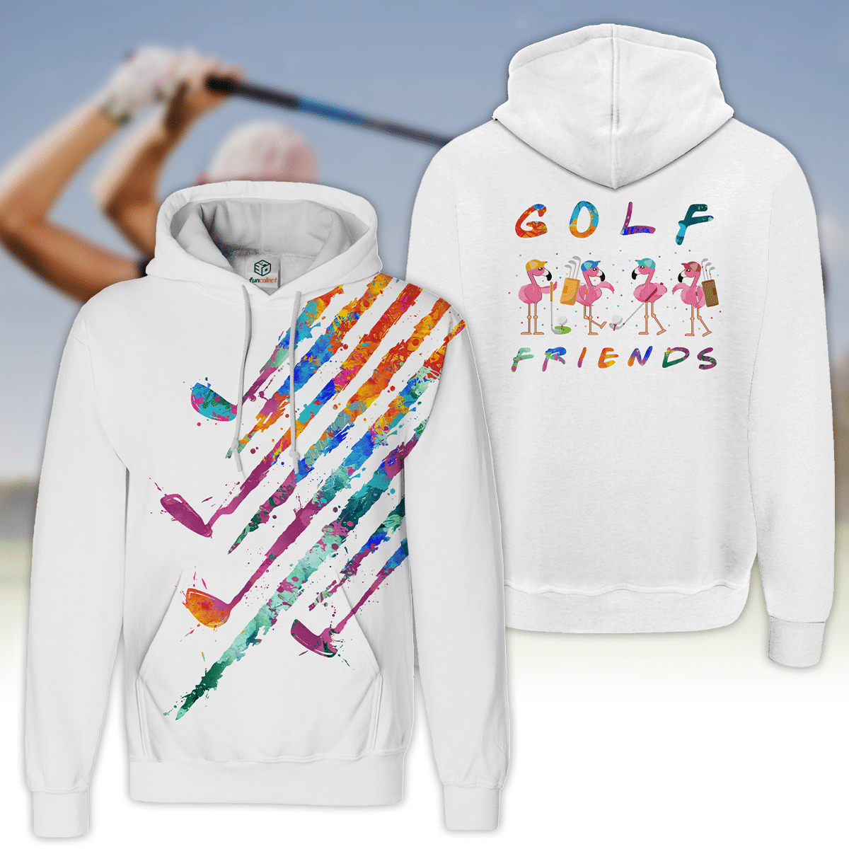 Golf Friends Flamingo Watercolor Golfer Gift Hoodie Zipper Hoodie Shirt