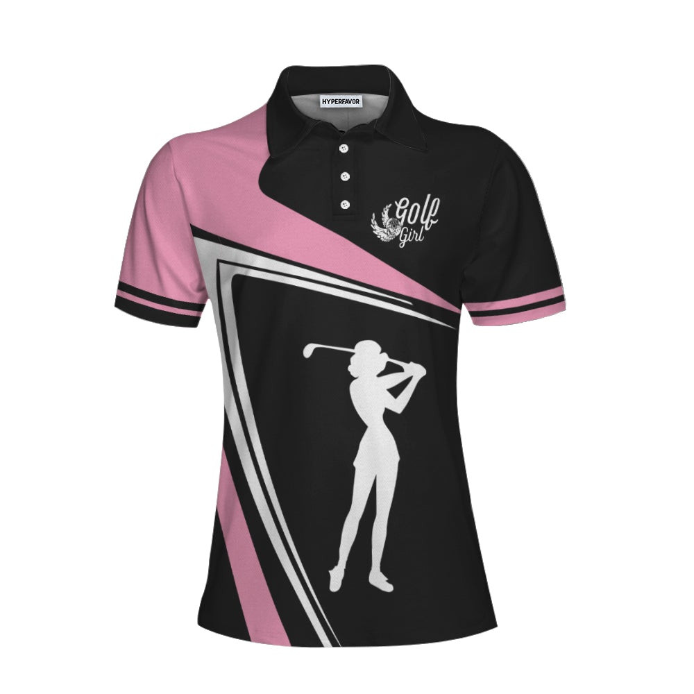 Golf Girl Black White And Pink Short Sleeve Women Polo Shirt Best Golf Gift For Women