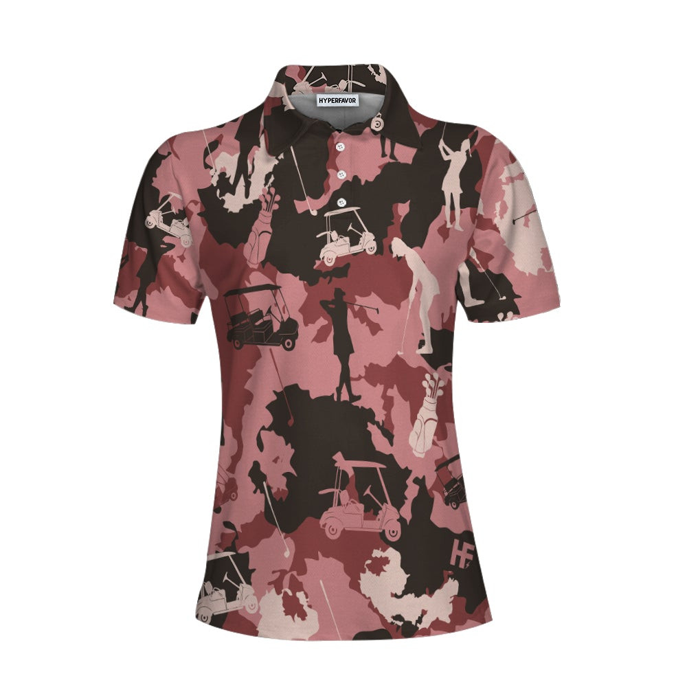 Golf Girl Camouflage Short Sleeve Women Polo Shirt Pink Camo Golf Shirt For Ladies Cool Golf Gift For Women