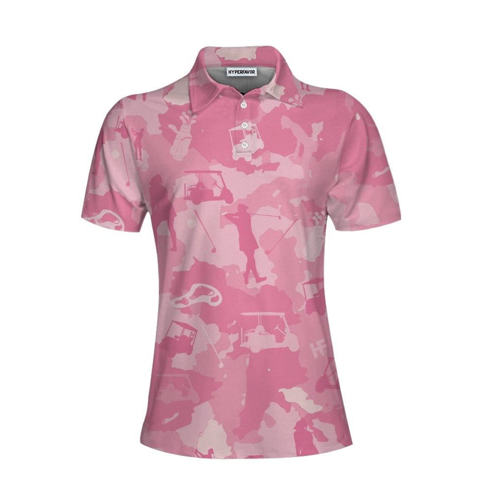 Golf Girl Camouflage V2 Short Sleeve Women Polo Shirt Pink Camo Golf Shirt For Ladies Cool Golf Gift For Women