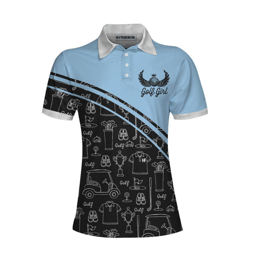 Golf Girl In Black And Blue Seamless Pattern Golf Short Sleeve Women Polo Shirt Cool Golf Shirt For Ladies