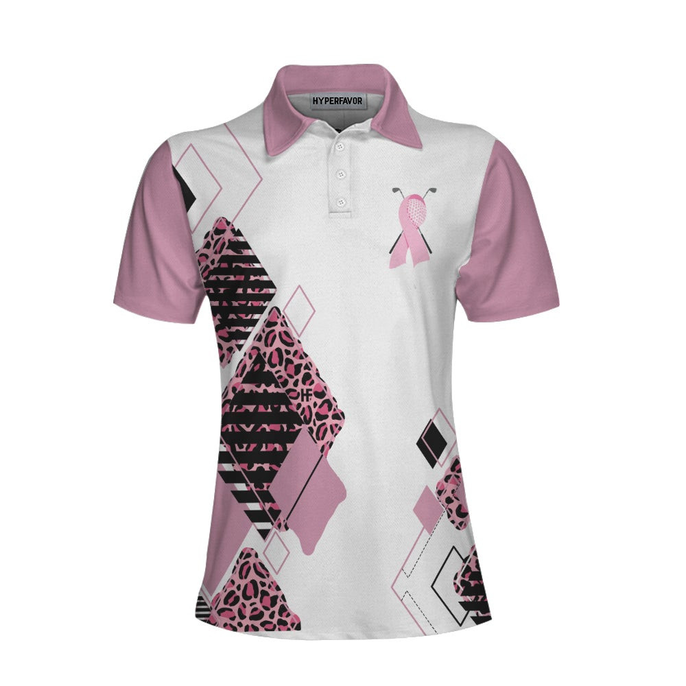 Golf Girl In October We Wear Pink Short Sleeve Women Polo Shirt White And Pink Breast Cancer Awareness Shirt