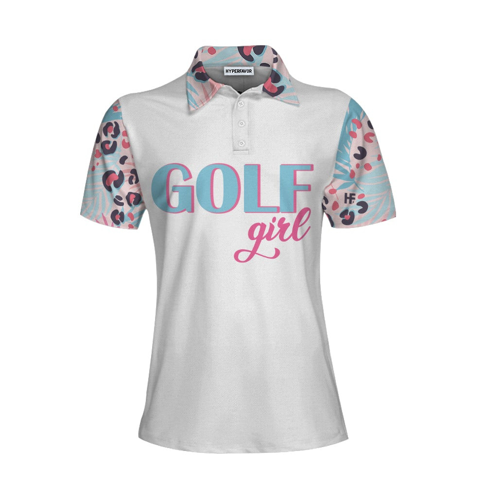 Golf Girl Leopard Pattern Short Sleeve Women Polo Shirt Unique Golf Shirt For Ladies Golf Gift For Women