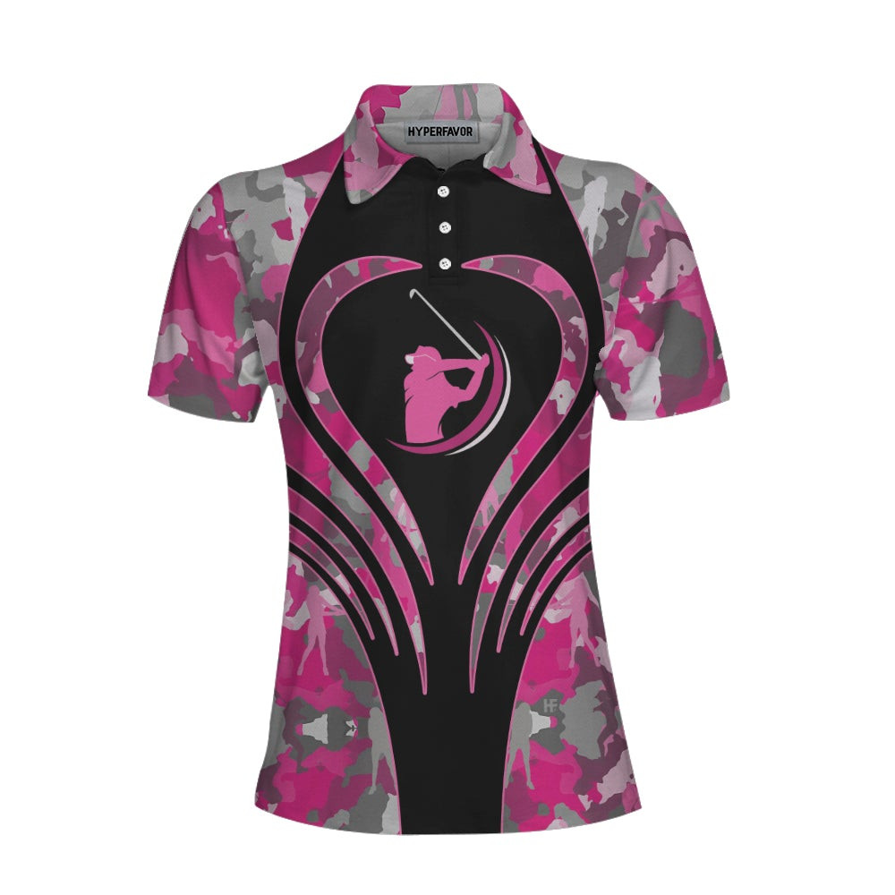 Golf Girl Pink Camouflage Pattern Short Sleeve Women Polo Shirt Unique Female Golf Gift