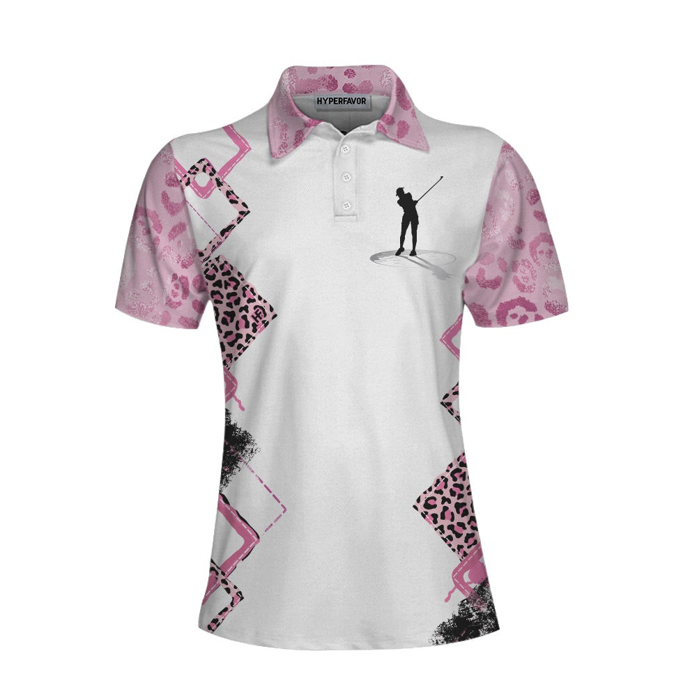 Golf Girls Are Cooler Leopard Pattern Short Sleeve Women Polo Shirt Pink Argyle Pattern Golf Shirt For Ladies