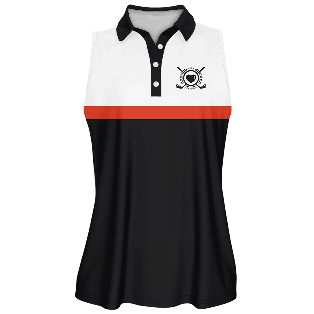 Golf Heart Beat Black And Orange Polo Shirt For Women