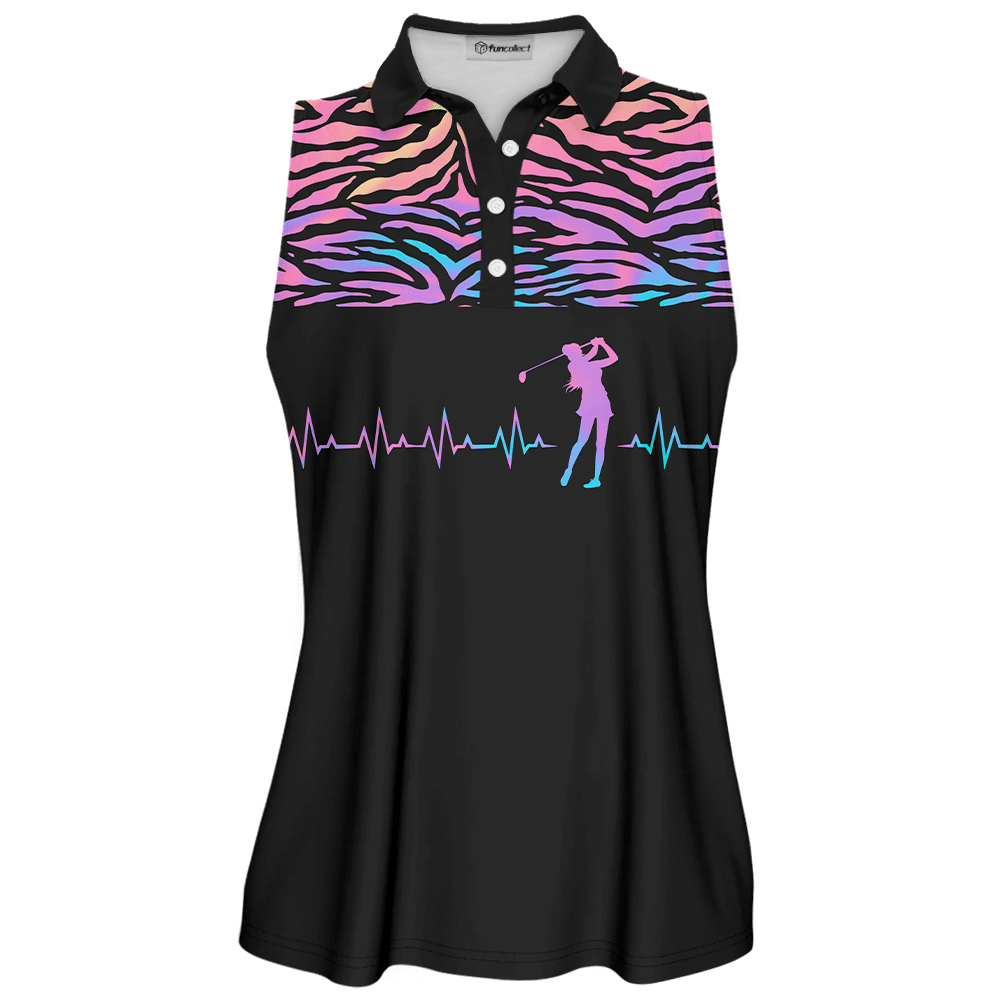 Golf Heart Beat Hologram Swing Swear Repeat Funny Polo Shirt For Woman