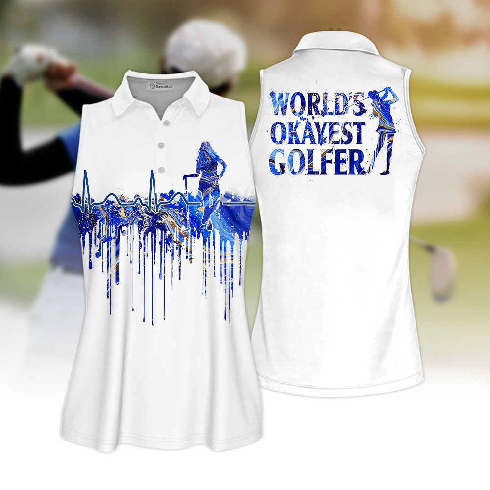 Golf Heart Beat World's Okayest Golfer Sleeveless Polo Shirt Sleeveless Zipper Polo Shirt or Long Sleeve Polo Shirt