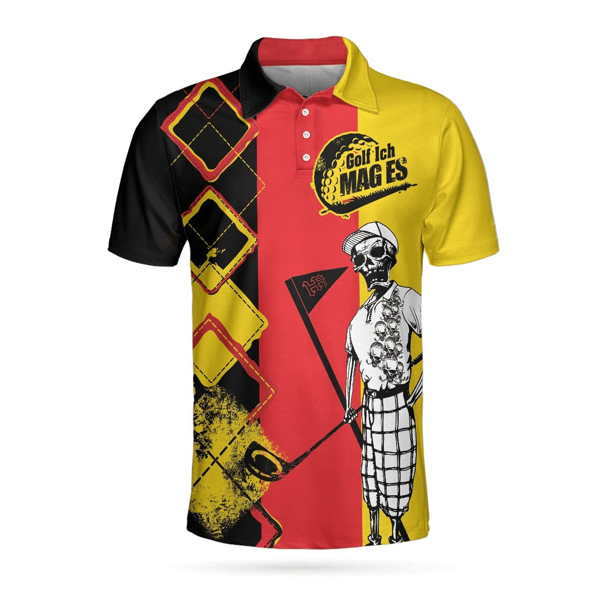 Golf Ich Mag Es German Flag Short Sleeve Polo Shirt White Argyle Pattern Skeleton Golfing Polo Shirt Best Golf Shirts Short Sleeve Polo For Men