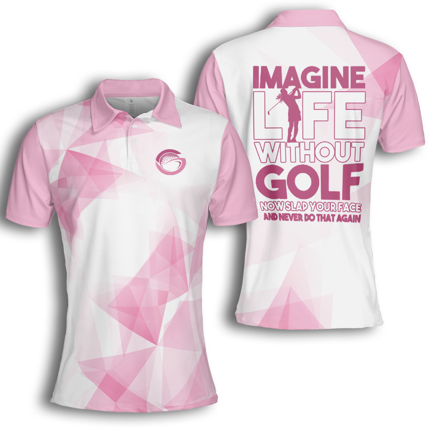 Golf Imagine Life Without Golf Women Triangle Abstract Pink Short Sleeve Woman Polo Shirt