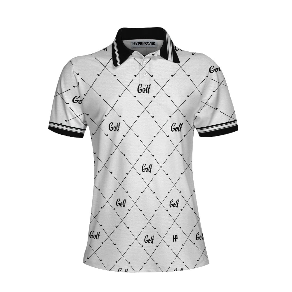 Golf In Black And White With Simple Golf Clubs Pattern Short Sleeve Women Polo Shirt Basic Golf Shirt For Ladies