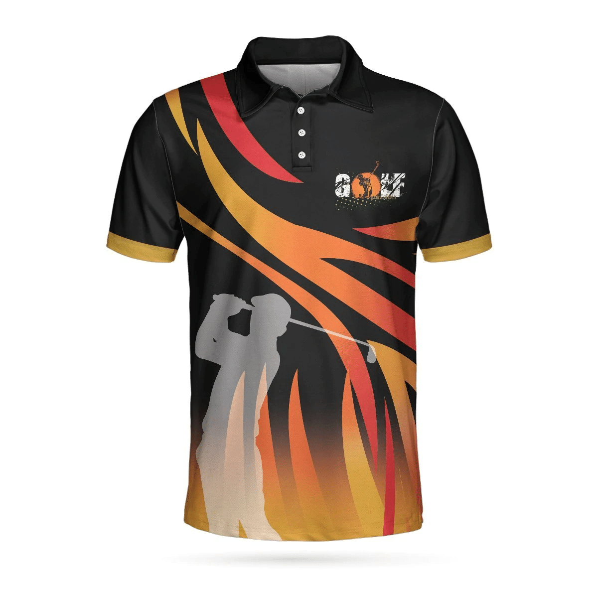 Golf In Passion Golf Polo Shirt Black Flame Golf Shirts Short Sleeve Polo For Men Cool Gift For Golfers