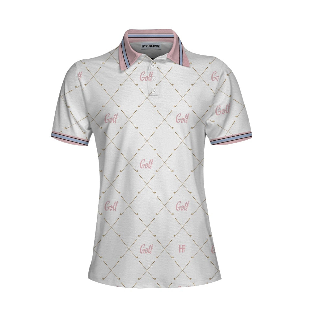 Golf In Pink With Simple Golf Clubs Pattern Short Sleeve Women Polo Shirt Classic Golf Shirt For Ladies