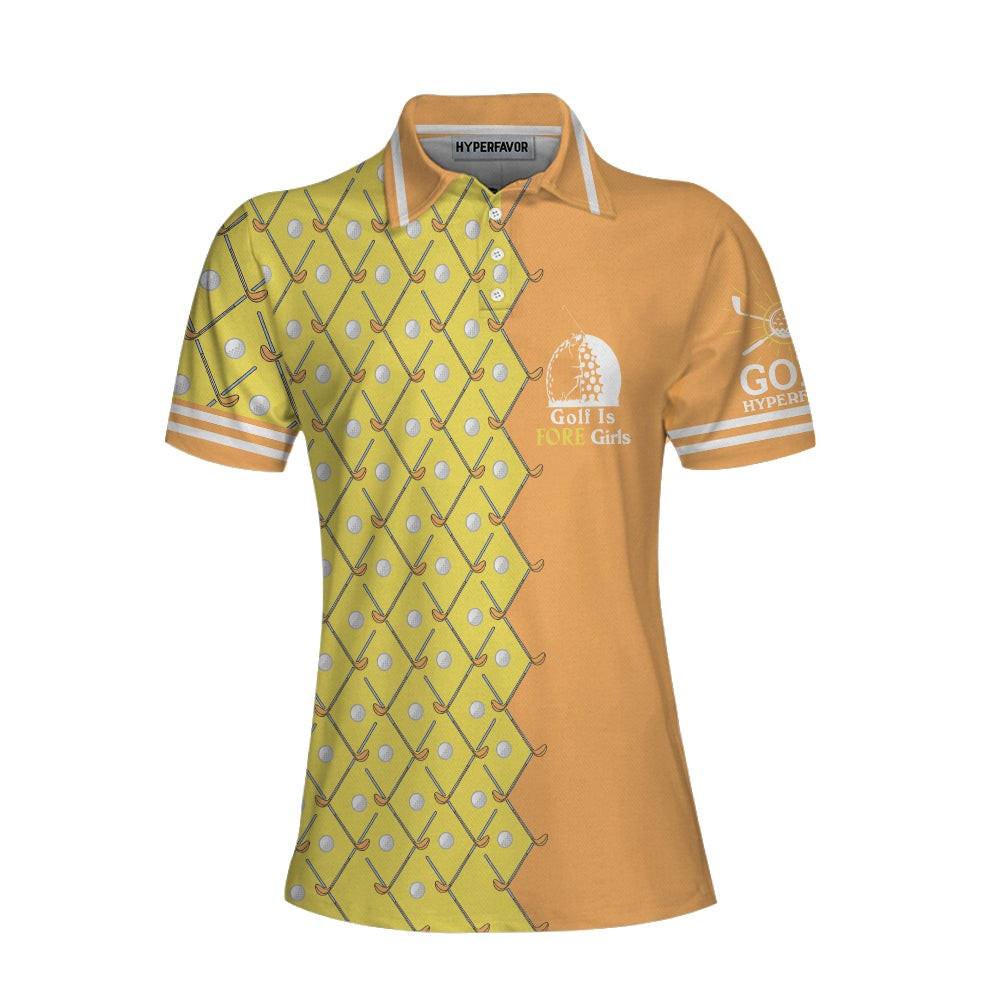 Golf Is Fore Girls Short Sleeve Women Polo Shirt Yellow Argyle Pattern Golf Polo Shirt Cool Golf Gift For Women