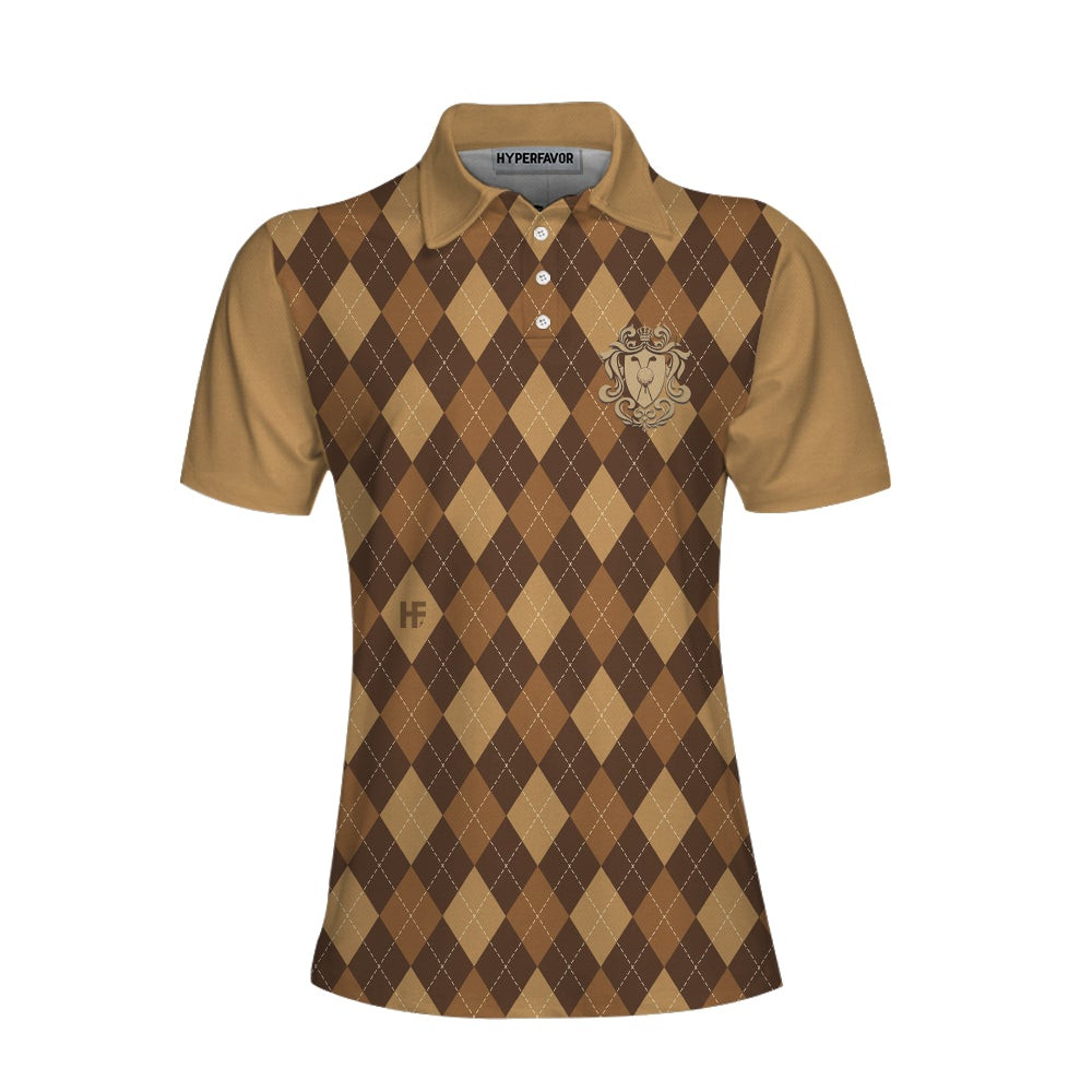 Golf Is My Favourite Season Golf Short Sleeve Women Polo Shirt Brown Argyle Pattern Golf Polo Shirt For Ladies