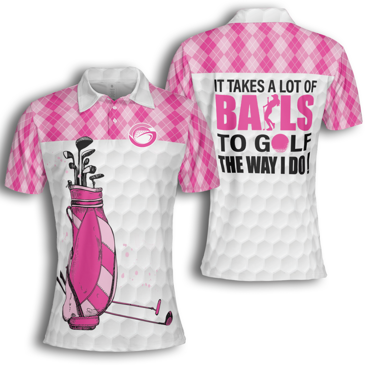 Golf It Takes A Lot Of Balls Argyle Pattern Pink Women Short Sleeve Woman Polo Shirt