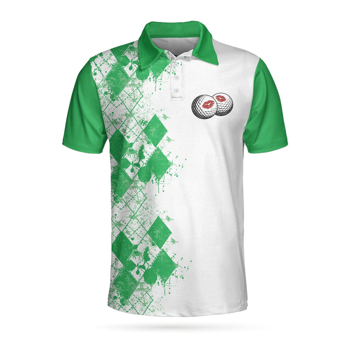 Golf Kiss My Balls Polo Shirt Green Argyle Pattern Golf Shirt Design Scary Halloween Golf Gift For Golfers