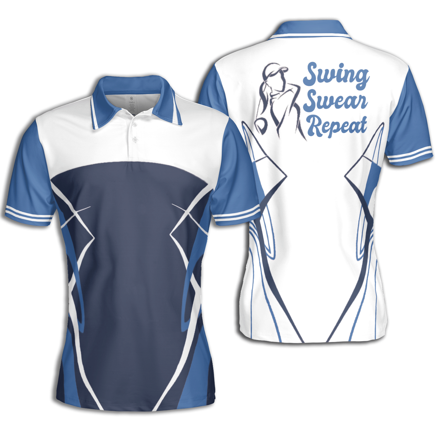 Golf Lady Swing Swear Repeat Blue Short Sleeve Woman Polo Shirt