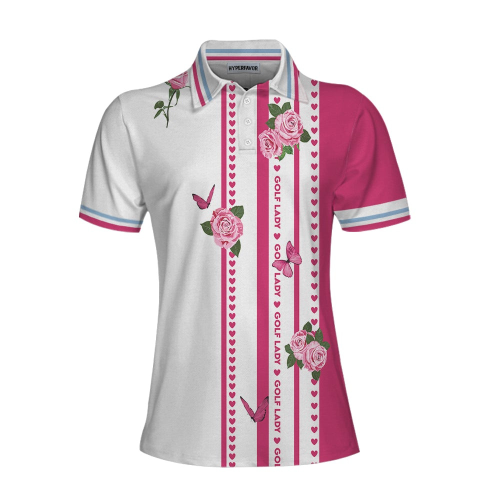 Golf Lady With Roses In Vintage Style Golf Short Sleeve Women Polo Shirt Floral Shirt For Golf Ladies