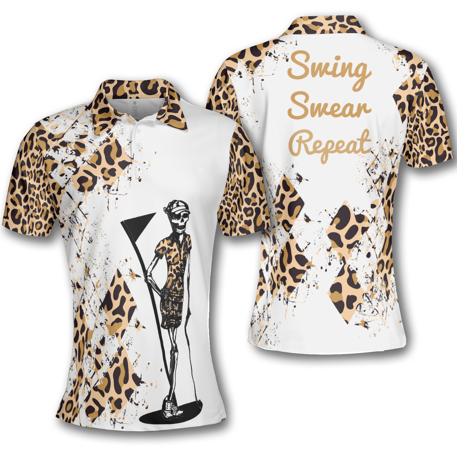 Golf Leopard Women Swing Swear Repeat Short Sleeve Woman Polo Shirt